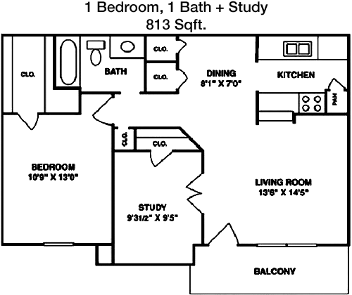 813 sq ft floorplan layout