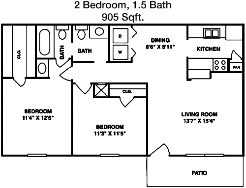 905 sq ft floorplan layout