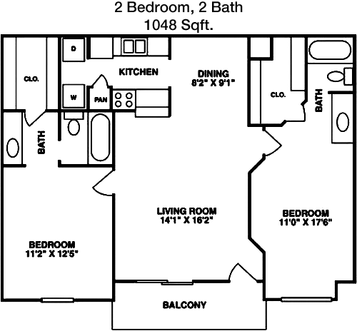 1,048 sq ft floorplan layout