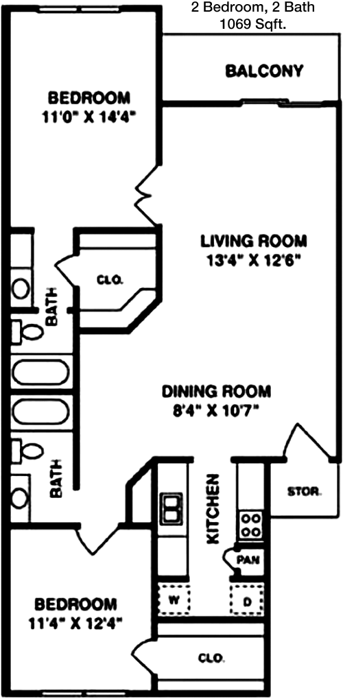 1,069 sq ft floorplan layout