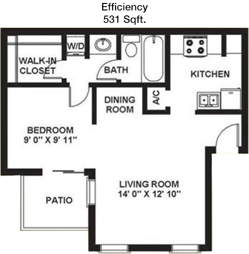 531 sq ft floorplan layout