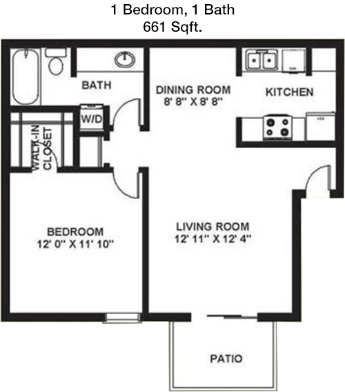 661 sq ft floorplan layout