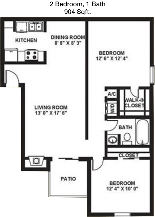 904 sq ft floorplan layout