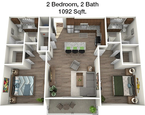 1,092 sq ft floorplan layout