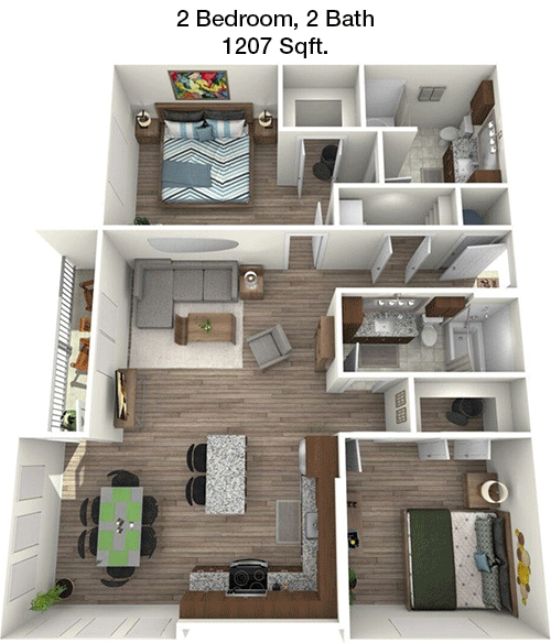 1,207 sq ft floorplan layout