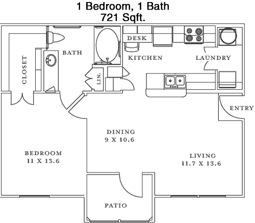 721 sq ft floorplan layout