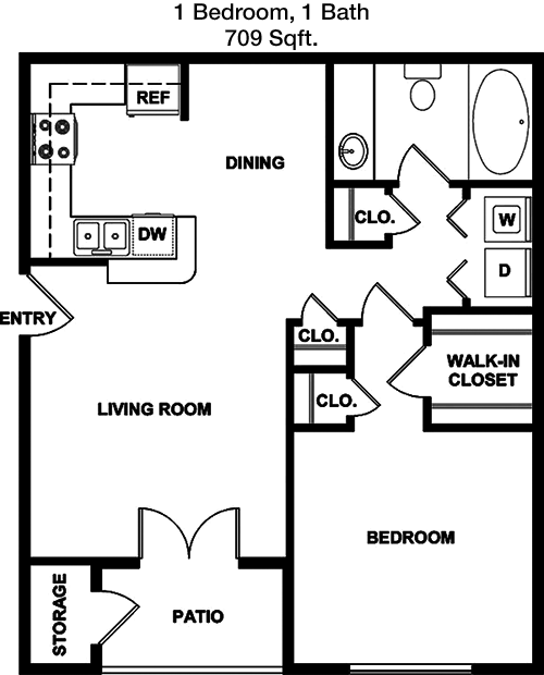 709 sq ft floorplan layout