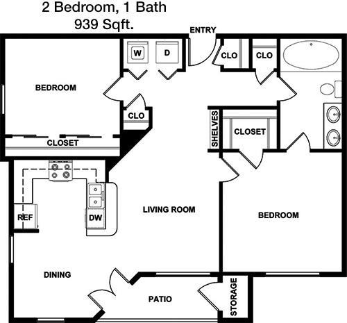 939 sq ft floorplan layout
