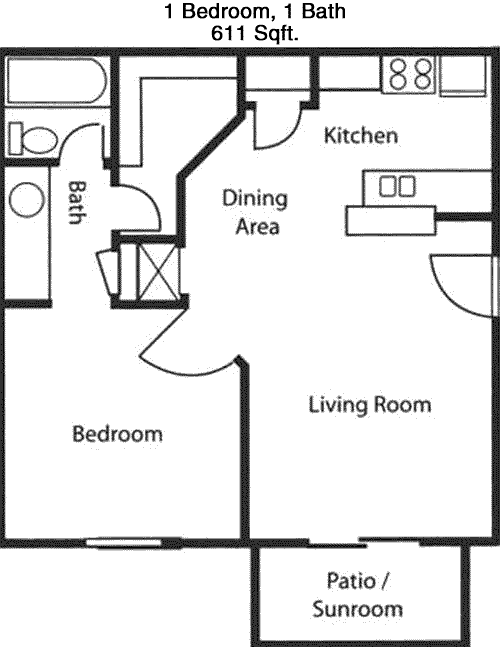 611 sq ft floorplan layout
