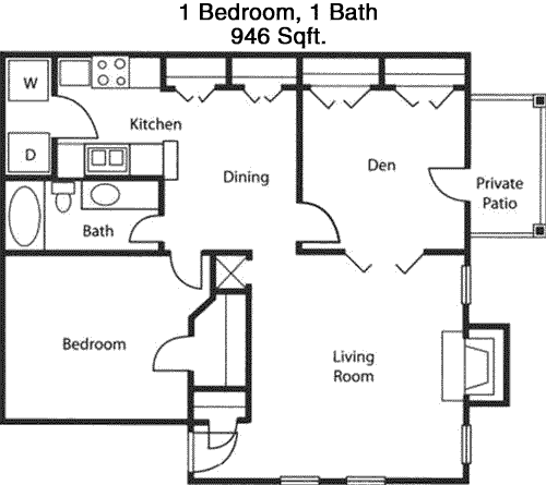 946 sq ft floorplan layout