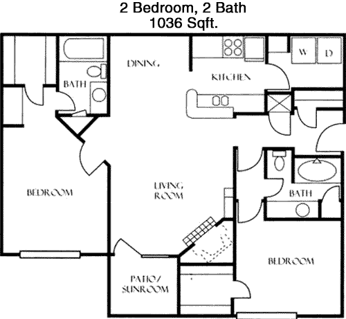 1,036 sq ft floorplan layout