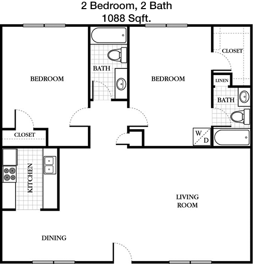 1,088 sq ft floorplan layout
