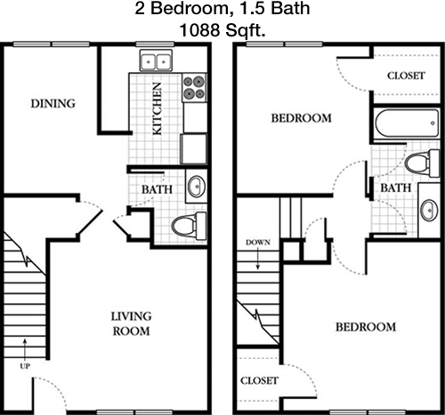 1,088 sq ft floorplan layout