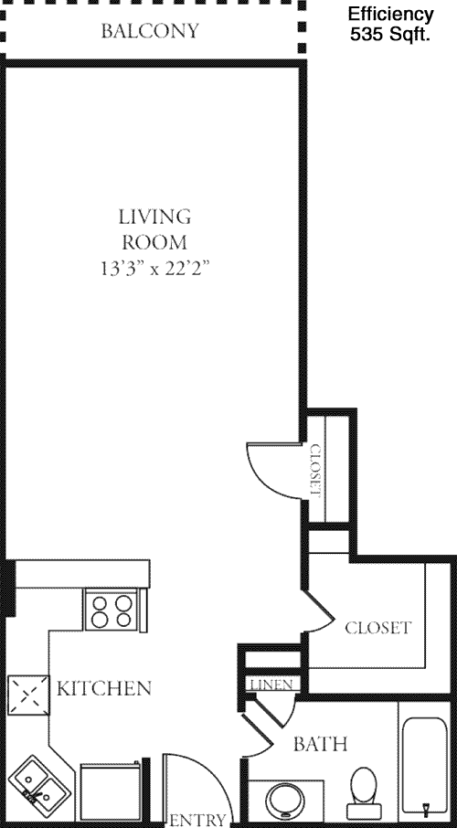 535 sq ft floorplan layout