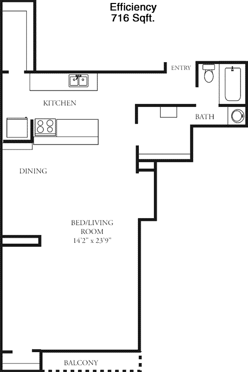 716 sq ft floorplan layout