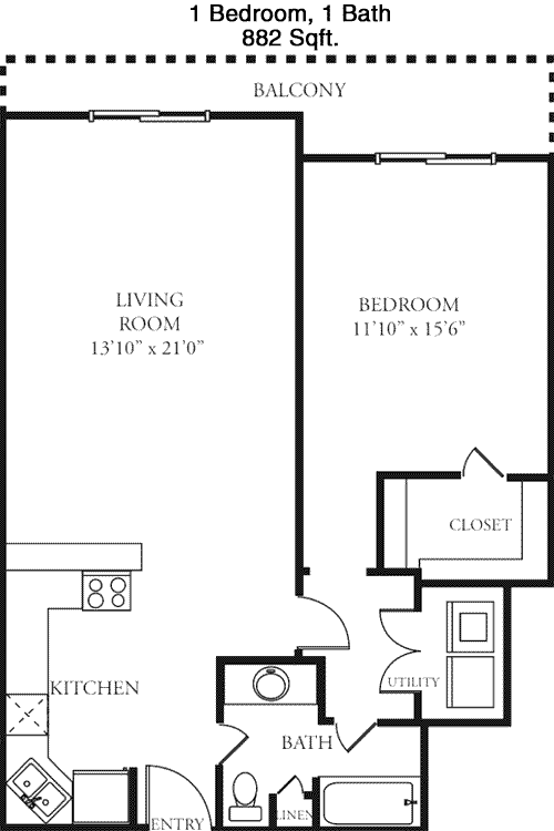 882 sq ft floorplan layout