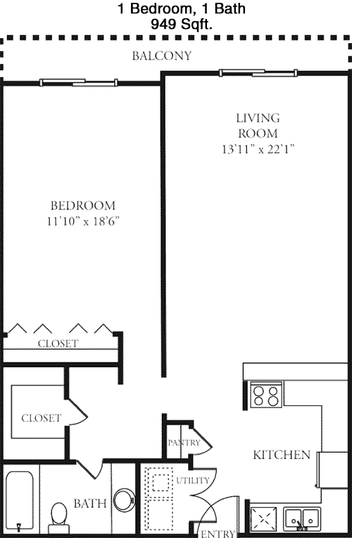 949 sq ft floorplan layout