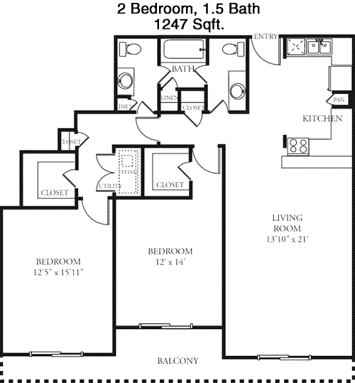 1,247 sq ft floorplan layout