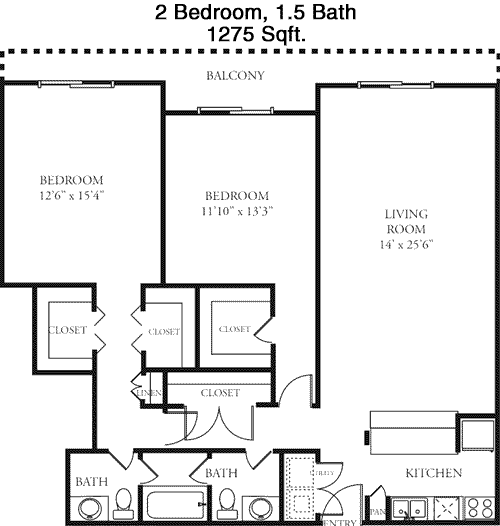 1,275 sq ft floorplan layout