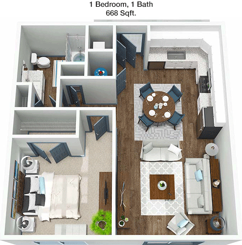 668 sq ft floorplan layout