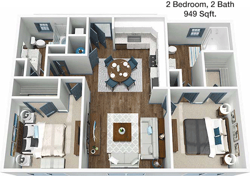 949 sq ft floorplan layout