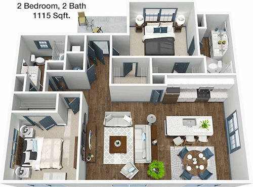 1,115 sq ft floorplan layout