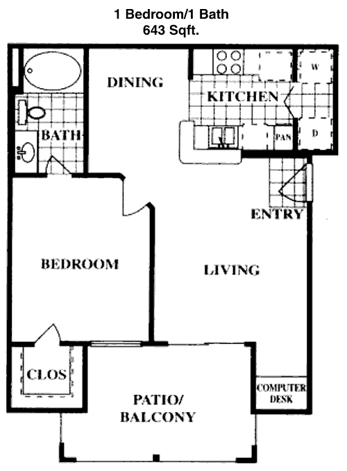 643 sq ft floorplan layout