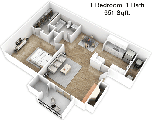 651 sq ft floorplan layout