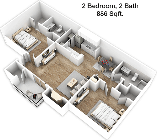886 sq ft floorplan layout