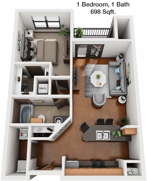 698 sq ft floorplan layout