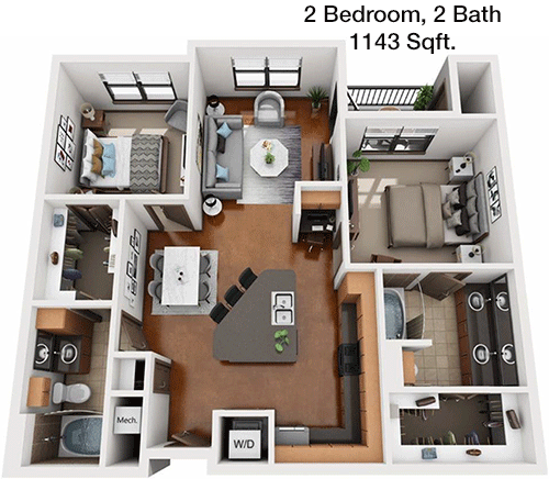 1,143 sq ft floorplan layout