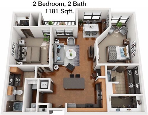 1,181 sq ft floorplan layout