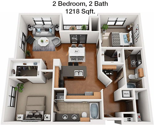 1,218 sq ft floorplan layout