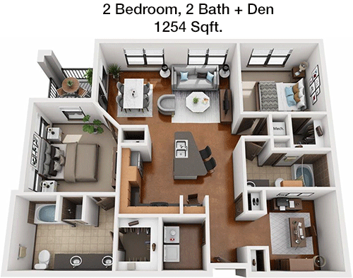1,254 sq ft floorplan layout