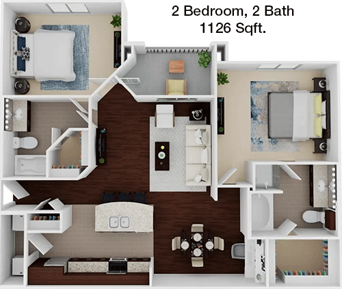 1,126 sq ft floorplan layout