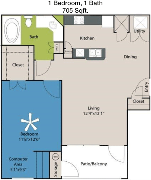 705 sq ft floorplan layout