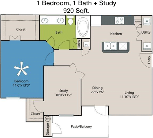920 sq ft floorplan layout