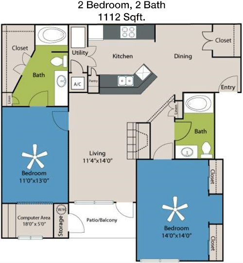 1,112 sq ft floorplan layout