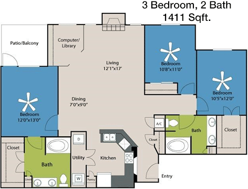 1,411 sq ft floorplan layout