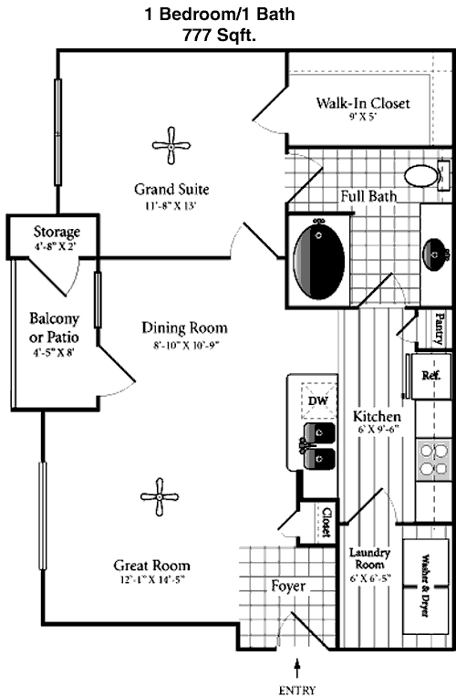 777 sq ft floorplan layout