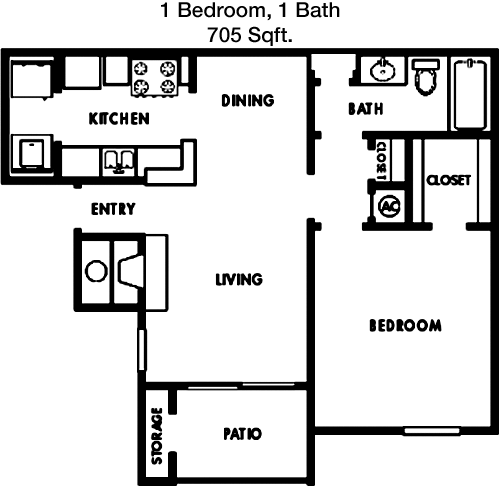 705 sq ft floorplan layout