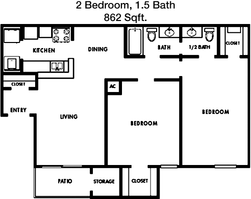 862 sq ft floorplan layout