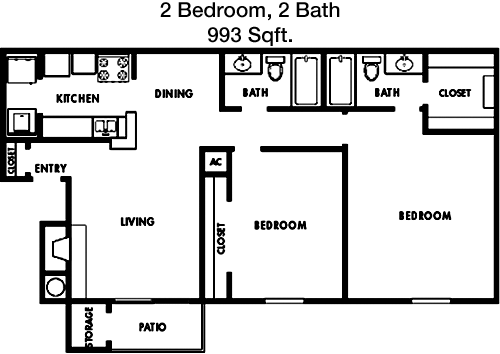 993 sq ft floorplan layout