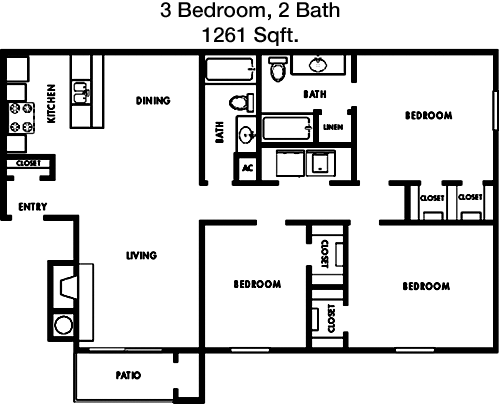 1,261 sq ft floorplan layout