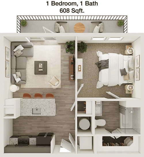 608 sq ft floorplan layout