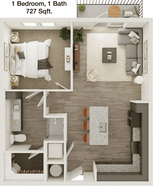 727 sq ft floorplan layout