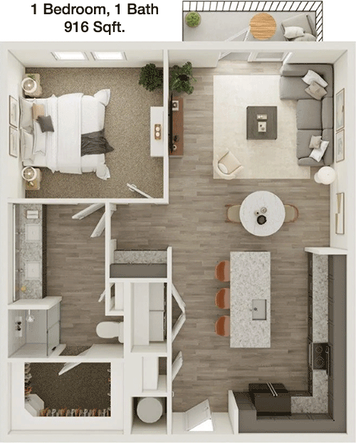 916 sq ft floorplan layout
