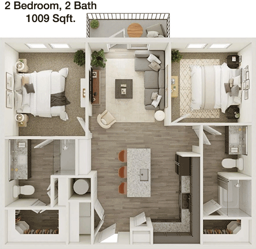 1,009 sq ft floorplan layout
