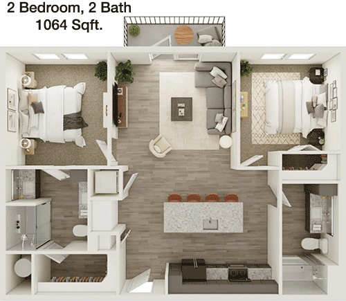 1,064 sq ft floorplan layout