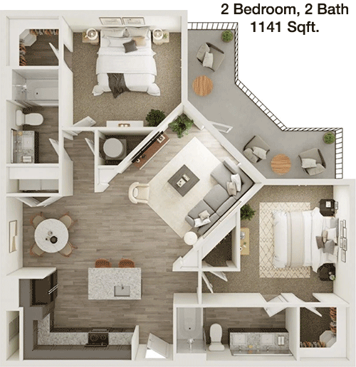 1,141 sq ft floorplan layout
